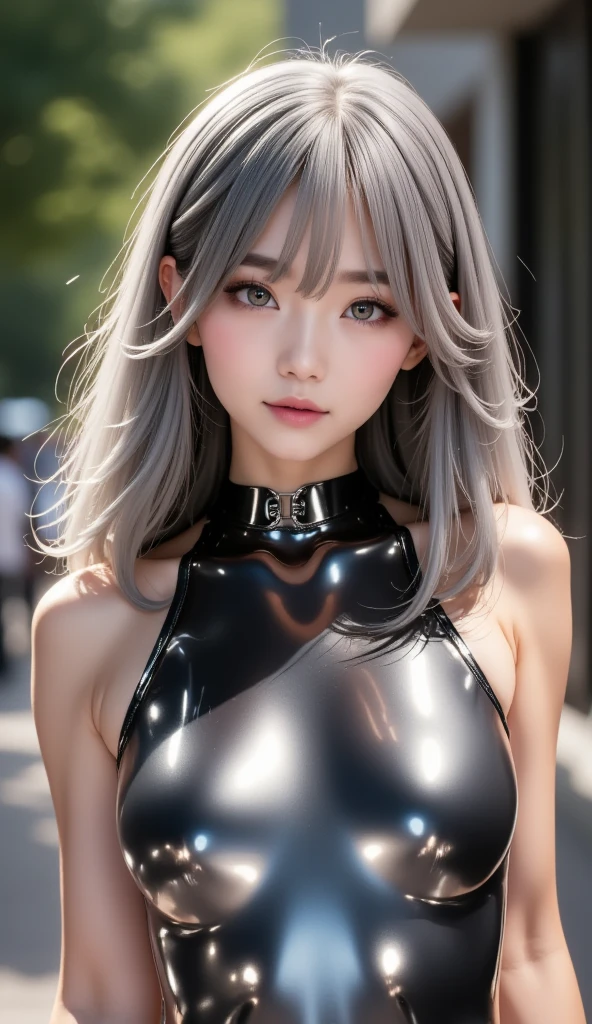 1girl,beautiful vintage color, instagram (photorealistic, high resolution:1.4), ((puffy eyes)), looking at viewer, , full body (8k, RAW photo, best quality, masterpiece:1.2), (realistic, photo-realistic:1.37),(sharp focus:1.2), professional lighting, photon mapping, radiosity, physically-based rendering, (pale skin:1.2),(small breasts:1.2), looking at viewer, (middle hair:1.5), portrait, purple eyes, (sliver hair:1.1),bangs, (simple background:1.4), solo, upper body, realistic,(masterpiece:1.4),(best quality:1.4),(shiny skin),fashi-girl,makeup,smile(skinny,closed mouth,shy :1.3) ,(standing,black Stewardess uniform,Necromancer:1.1),medium bust,sexy pose , nude
