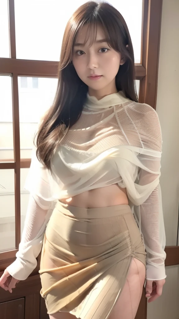 Fully transparent clothing,Thick pubic hair is visible,areola visible