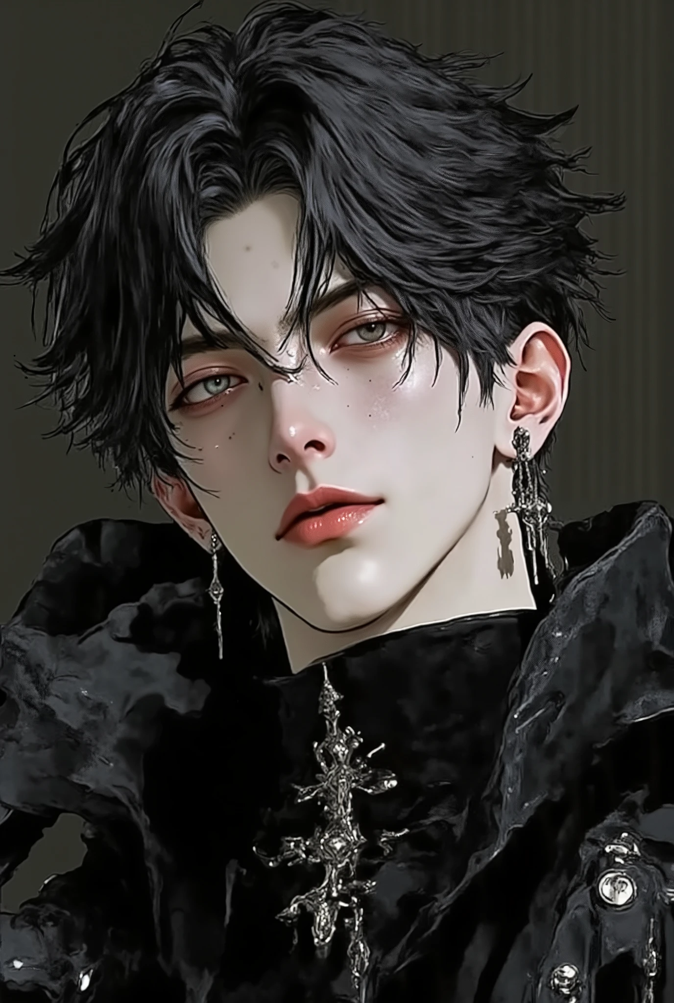 (masterpiece), (best quality), 1man, solo, male, middle part hair, black hair, dreamy amber eyes, chiseled jawline, muscular, modern student, modern uniform, arrogant, confident, playful, unbothered, mighty, classroom background, forehead, majestic, aesthetic, ethereal, handsome, tall, stunning, detailed eyes, young adult face, magnificent background, (1men), detailed(light and shadow), light effects, cinematic camera angles, gentlemen, gentle, elegant, detailed light and shadow, cinematic scenery, (1person), (solo men), (short hair), young man, 18 years old, (exquisite art), rich, luxurious, (Vibrant colors with subtle gradients), (Expressive character designs)