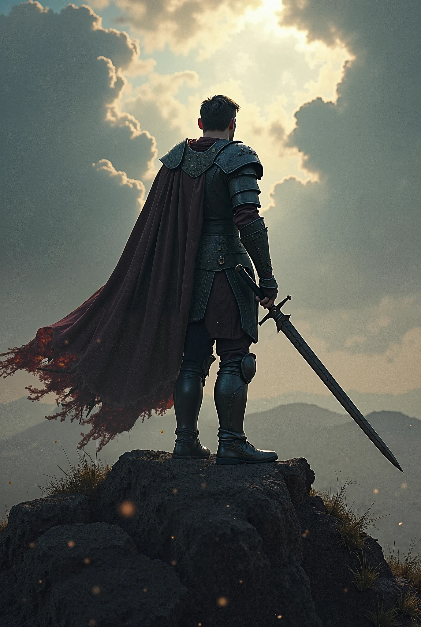 There is a man in armor standing on a rock with a sword - SeaArt AI