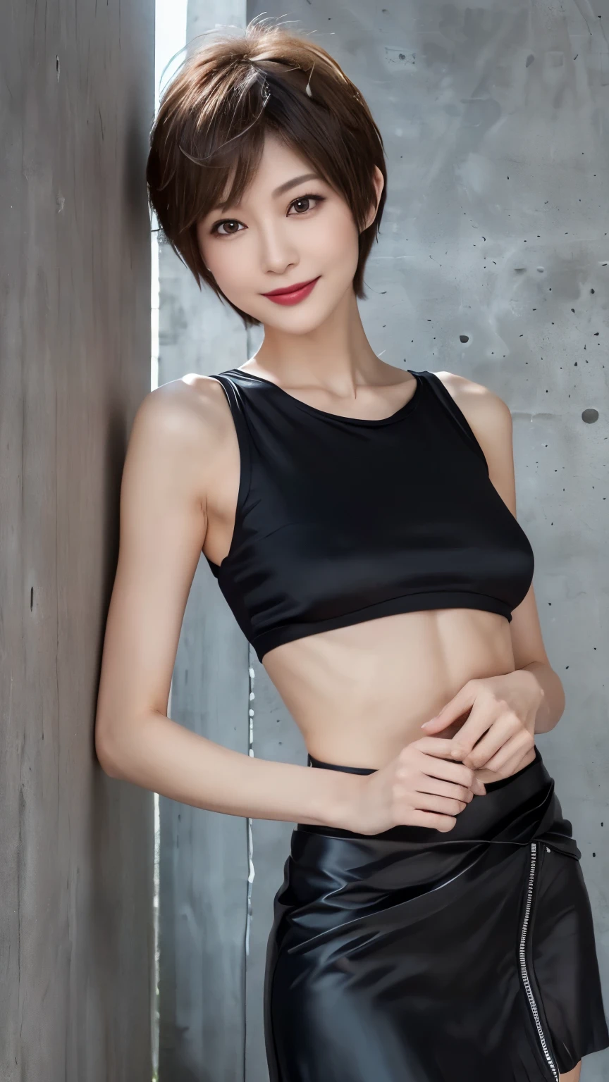 1girl, full body, beautiful NobaraJK, smile, choker, navel, crop_top, nail_polish, stomach, bondage bikini, v-line, groin, low bodyfat, midriff, volumetric lighting, best quality, masterpiece, intricate details, tonemapping, sharp focus, hyper detailed, trending on Artstation, goth makeup, smoking cigarettes