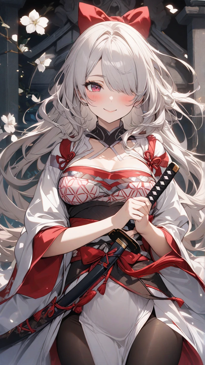 最high quality、best image quality、masterpiece、girl((18-year-old、 By becoming、vest bust、medium bust,wide open breast tea、shining eyes, silver hair、long hair、thin,highest valley、white see-through dress、White short skirt、Wristband、smile、back view、cherry blossom hair ornament、emphasize the buttocks、white underwear)),high quality、beautiful art、background((SakuraFubuki、Falling cherry blossoms、Cherry tree、beautiful park、square、Cherry Meadow、Wind、))、Flight、debris flies、Depth of written boundary、movie、visual art、perfect art、8K,genuine、