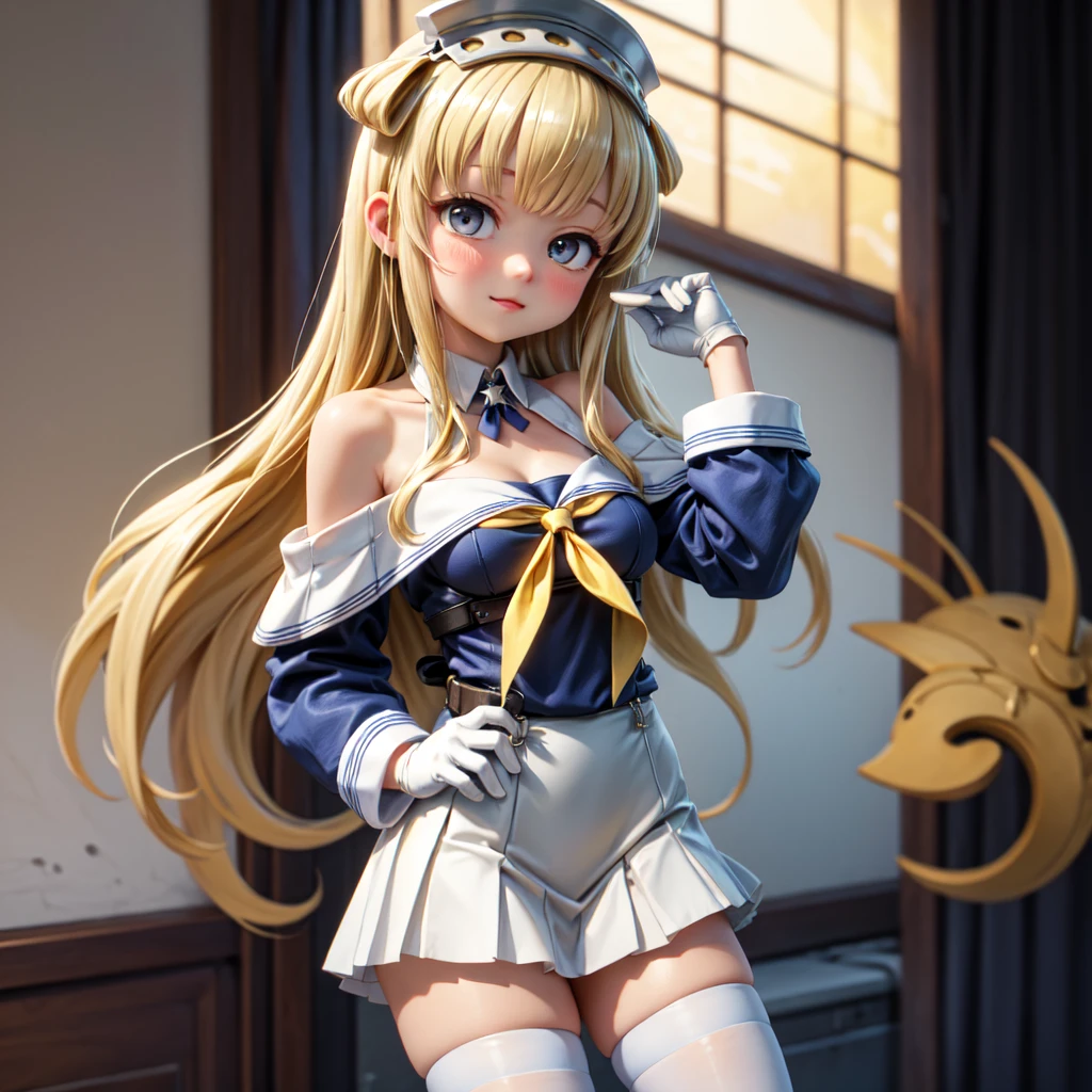 hyperrealistic 14 year old american teen, blonde, perfect tiny body, sexy, dark makeup, perfect slim face, big red lips, very cute face, tiny body, big eyes, young looking, childish looking, all white suit
