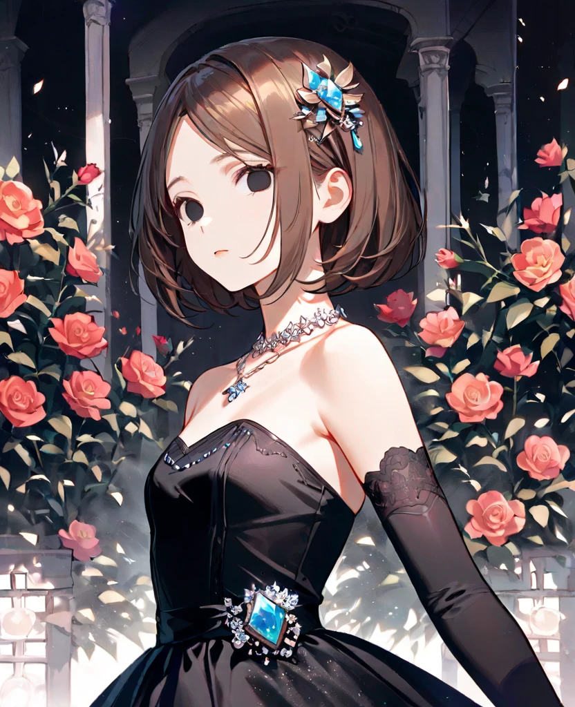 Woman in elegant black dress at a fancy party 