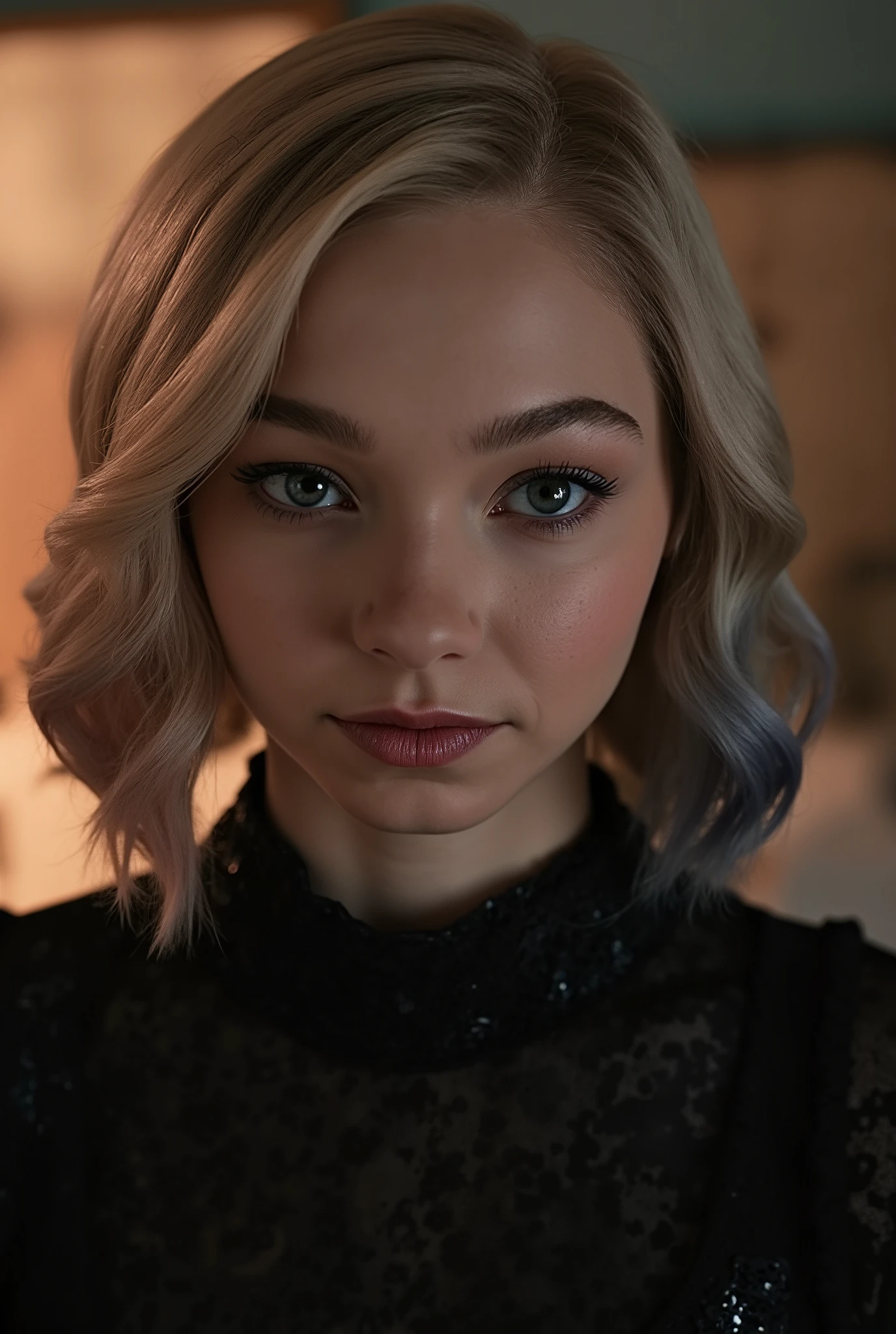 full body photo, (((((young female:1.86))))),(masterpiece, best quality:1.4),RAWPHOTO,  Detailed skin, detailed pores , reality, Hotel rooms, latex skirt, blonde werwolfe 