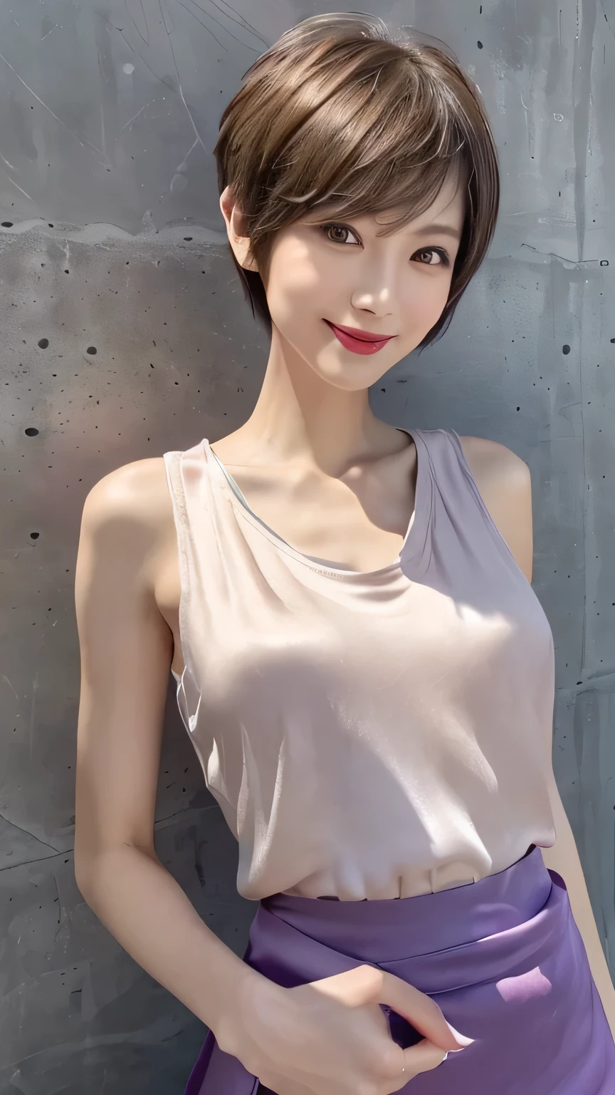 最high quality, table top, high resolution,18 years old wearing white camisole, 1 girl,very beautiful face,(very beautiful face의 초고화질 이미지)(White camisole),realistic, New York's Night View、blurred background、,full body image,(high definition skin:1.2),Looking at the camera with a smiling face,full body image 8K UHD, digital single-lens reflex camera, In softness, bright sunlight,high quality, volume lighting, candid, painting, high resolution,full body image,4K、Japanese university students、a sloppy smile、stand up straight、((((상반신 painting)))),one,Short hair style、camisole