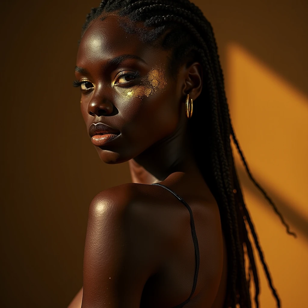 Topless 14 year old African girl in skin tight latex stockings