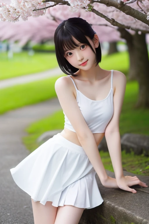 with a girl：her hair is black and short、14 years、laughter、Her face is round and cute、white shirt、flare skirt、Floral、Ribbon Sandals、Scene standing in a meadow：There is a beautiful シーン floating in the background.、blue sky, White cloud, Green meadows and colorful flowers。The シーン is softly painted like a watercolor painting.、It's a dreamy atmosphere。The シーン expresses the imagination and sensibility of the girl、Pubic hair shows completely naked pubic hair) ,more_be familiar with:1.5, (More and more_be familiar with:1.9)、big breasts、brain out、sunburn、sweat muscle、short straight blonde hair、punk girl、(Styling hair with both hands:1.3)、cleanliness、ミニflare skirt, smile, detailed panties、(((lift the skirt yourself))), ((from behind)), ((bend forward and turn around))、show your butt、show panties,cowboy shot, spread your legs,White lace panties,