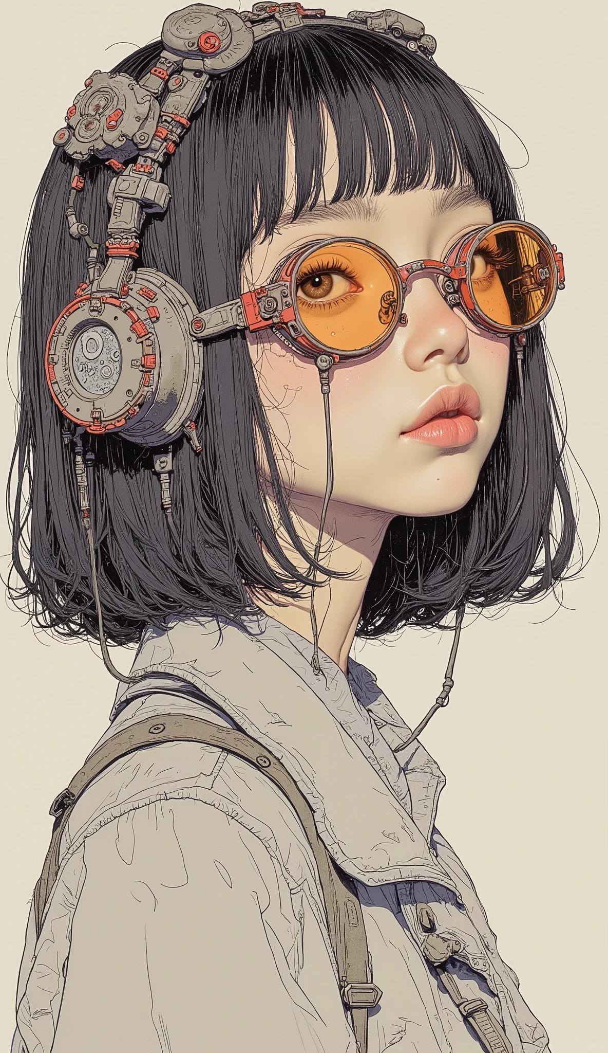 There are pictures and books of girls wearing glasses, Inspired by Katsuhiro Otomo , otomo katsuhiro style, by Otomo Katsuhiro, pale and colorful architectural drawings by Yanagawa Nobumasa , Katsuhiro Otomo style, Artist: Otomo Katsuhiro, Dynamic Guidance Art, Dynamic Guidance Artwork, Otomo Katsuhiro