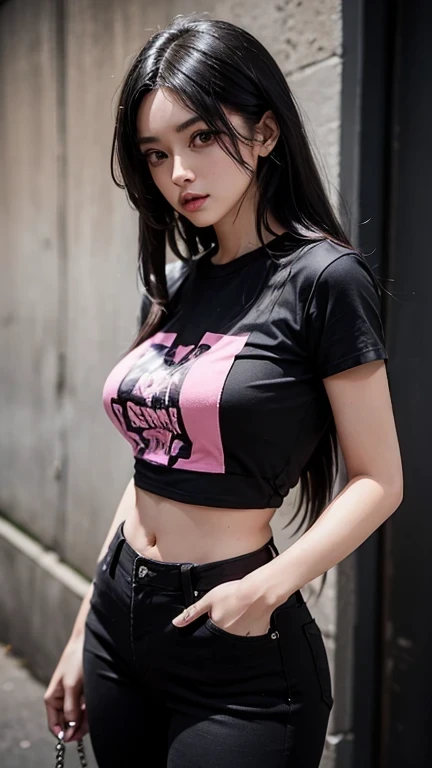 8K, Obra maestra, foto cruda, Mejor calidad, fotorrealista, extremely detailed CG unity 8K wallpaper, Profundidad de campo, cinematic light, destello de lente, trazado de rayos, (Cara extremadamente hermosa, Hermosos labios, ojos bonitos), cara con detalles intrincados, ((piel ultra detallada)) 1 chica, cuerpo completo, pechos grandes, en la oscuridad, sombra profunda, linda chica coreana, KPOP Idol,(cuerpo muy delgado, esbelto y musculoso), ((Mirando al espectador)),(gran sonrisa), (noche de la ciudad de moda, (neon sign), (fondo borroso), Medianoche, (ciudad vacante), (sin gente de fondo), linda chica coreana, pendientes de diamantes blancos, pulseras de dia, collar dia, ojos claros, caminando , tiro frontal, (pale skin), mirar hacia adelante, (ojos grandes), ((tiro en la parte superior del cuerpo)), ((leggins de color rojo)), (dedo de camello, forma), ((camiseta)), (cola de caballo), ((pose de pie)) ((un dedo apuntando hacia adelante))
