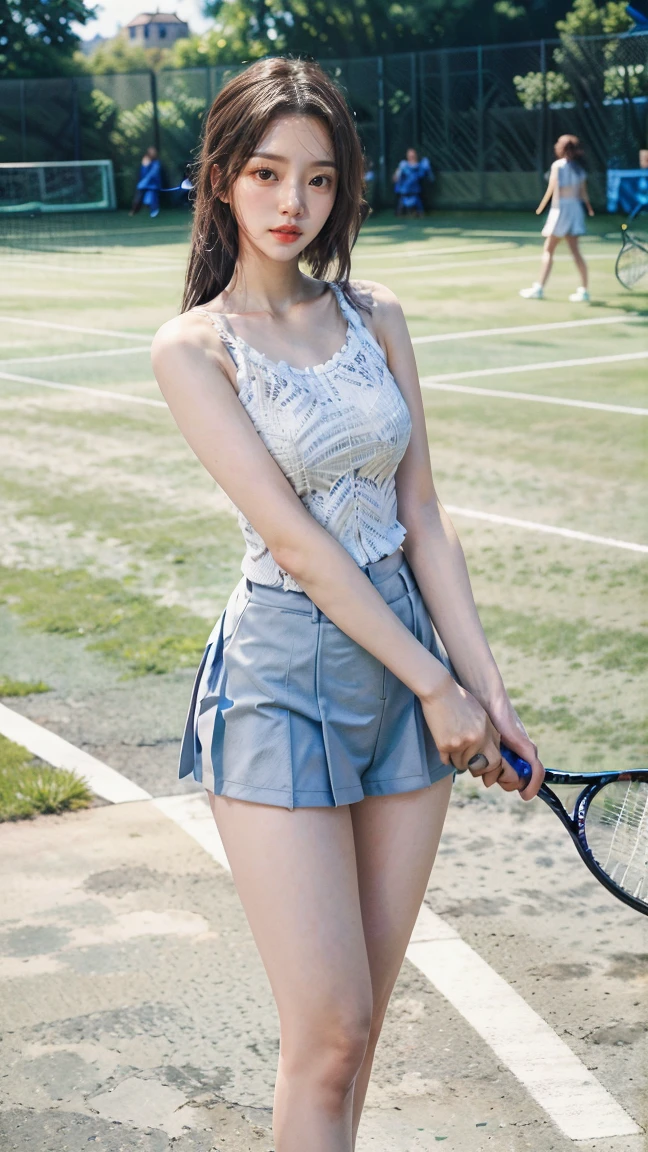 Highly detailed CG Unity 8k wallpaper, with the best quality, Super detailed, masterpiece, realistic, Realistic Photos, Highly detailed cute girl, 19 years old, solo、slender, tall 165cm, (sexy golf wear) , (golf micro mini flared skirt) , (hugging a golf driver),  (wearing golf gloves), （Turn around）、smile , round eyes, slender body, natural breasts、viewers watching, full body shot , ah golf course , Sun visor, golf swing, panties,