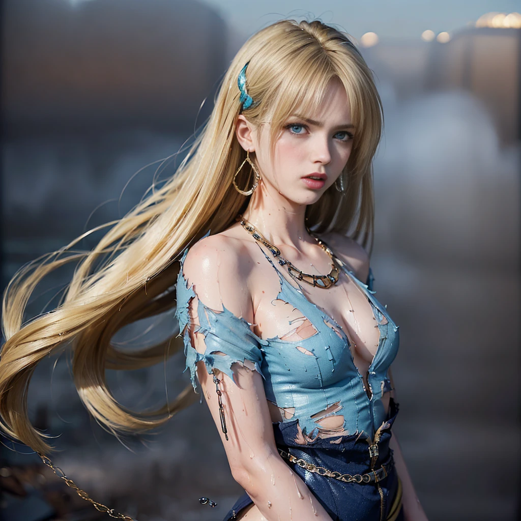 (Best quality, 4k, Masterpiece :1.3), beautiful woman, hyper realistic, 1girl, (droopy breasts, attractive body :1.2), sit-ups :1.1, long straight light yellow hair with fringes :1.1, ultra-detailed face, detailed lips, detailed eyes, double eyelid, tight short pink bra, open neckline, hanging breasts, side pose, visible curves, on the street, light blue and tight short jean shorts, muscular turned leg, Big breasts, light green eyes, pink high heels, open sky with sun, smiling, big ass, standing on his back looking back, show more ass, hands on ass, freckles on face, freckles on ass, elf --auto --s2