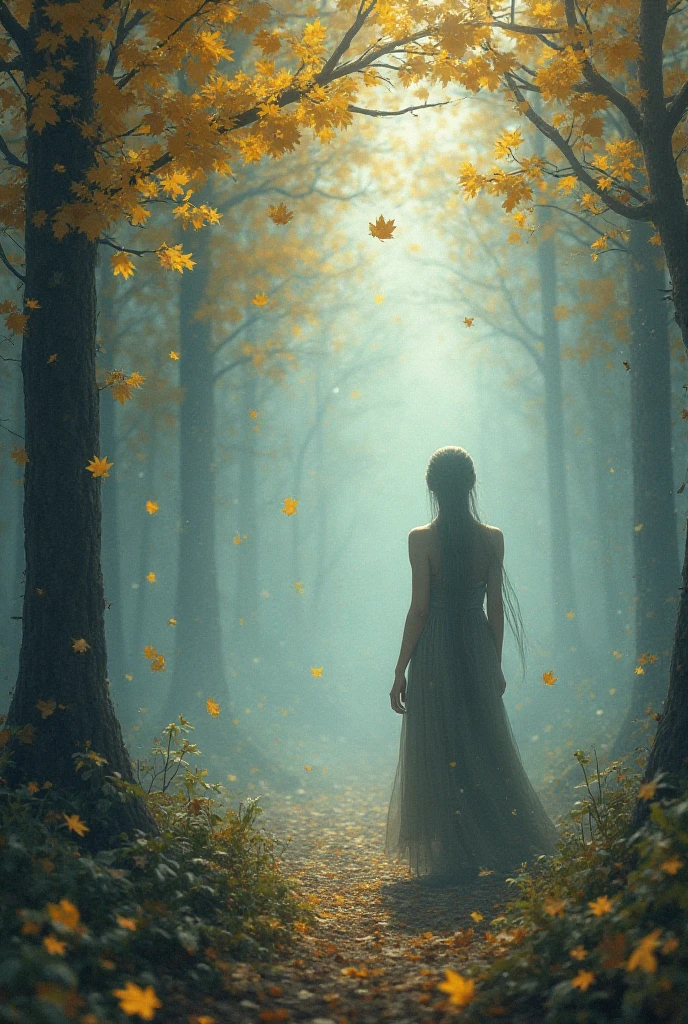in the morning mist,of the reinforced forest had not fully awakened,was that condensed water,shook off a few yellow leaves,like a letter to the fall。