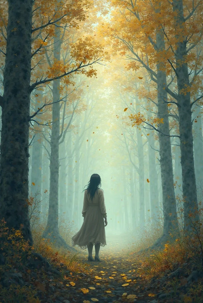in the morning mist,of the reinforced forest had not fully awakened,was that condensed water,shook off a few yellow leaves,like a letter to the fall。