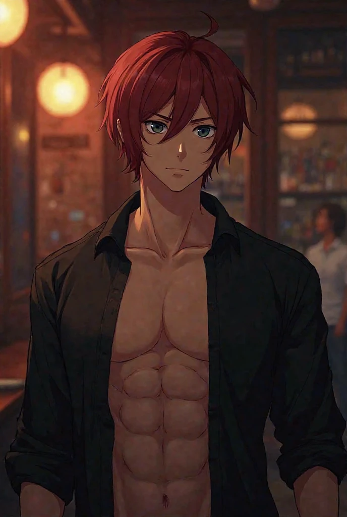 Man with red hair and naked being rape by old man in a nightclub