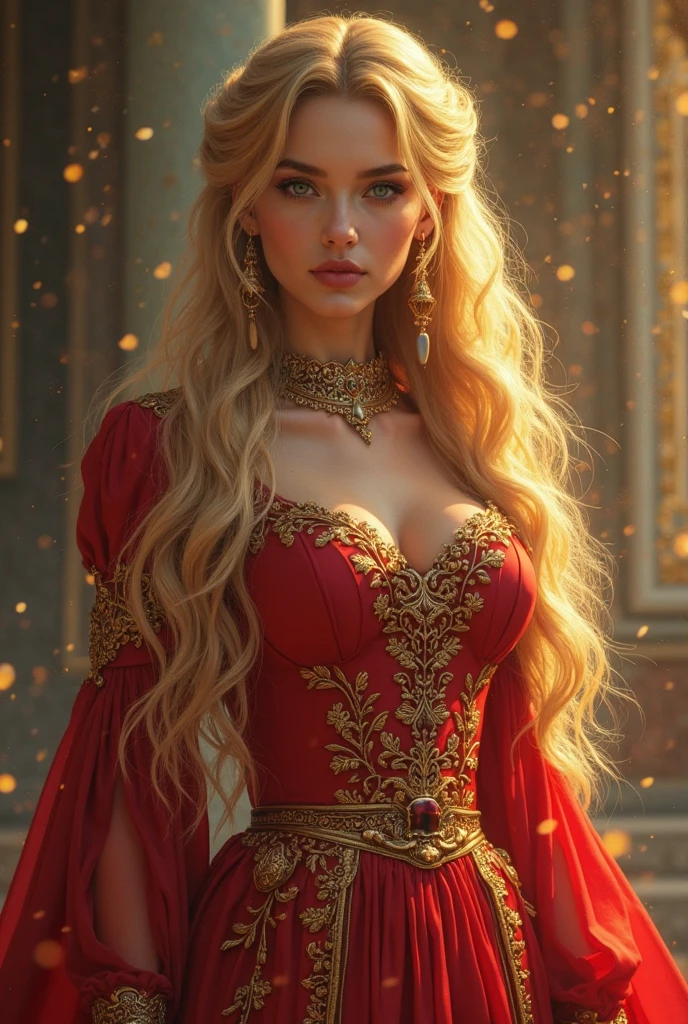 (​masterpiece:1.2)、top-quality、(illstration:1.2)、(The ultra-detailliert)、Eye Focus、(Masterfully crafted Glow、pink lens flare)、(Cinematic background)、Hyper-detailing、(delicate detail)、(intricate detailes)、octan render、HDR、(Hyper-detailing:1.15)、(softlight:1.2)、Super Beautiful Princess、Woman in a very beautiful red and white dress、Golden Decoration(super model:1.3)、Woman made up of paint、entirely paint、Splat、Splash、bionde(Bionde:1.1)、(radiant eyes)、((make - up))、(Cinematic masterpiece)、Delicate and powerful、 (Cinematic headlight)、((Caustic))、dynamic ungle、Beautiful detail glow、ambient occlusion、ambient lights、Ray trace reflection、(best illumination、Extremely delicate and beautiful)、((ciinematic light))、(The soft:2)、Vivid and high contrast、Contre-Jour、huge tit、Intricate details EABA、red cloak、silver tiara、a smile,　long red hair,Red and white princess costume.Golden decoration,sexy  pose,