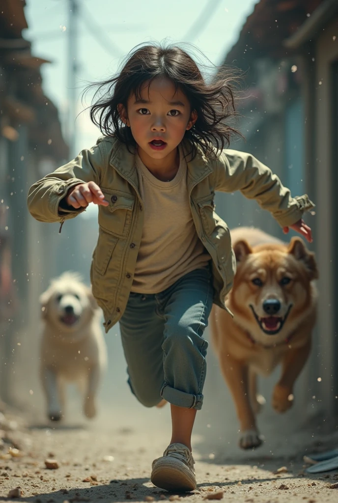 A young girl with a youthful energy leads a dog,Walk the streets under the sunset