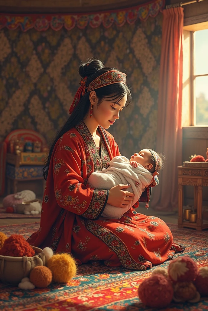 Create an image where a gypsy despises an albino baby