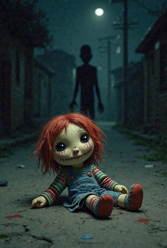 Create a picture of Slender Man mixed with Chucky