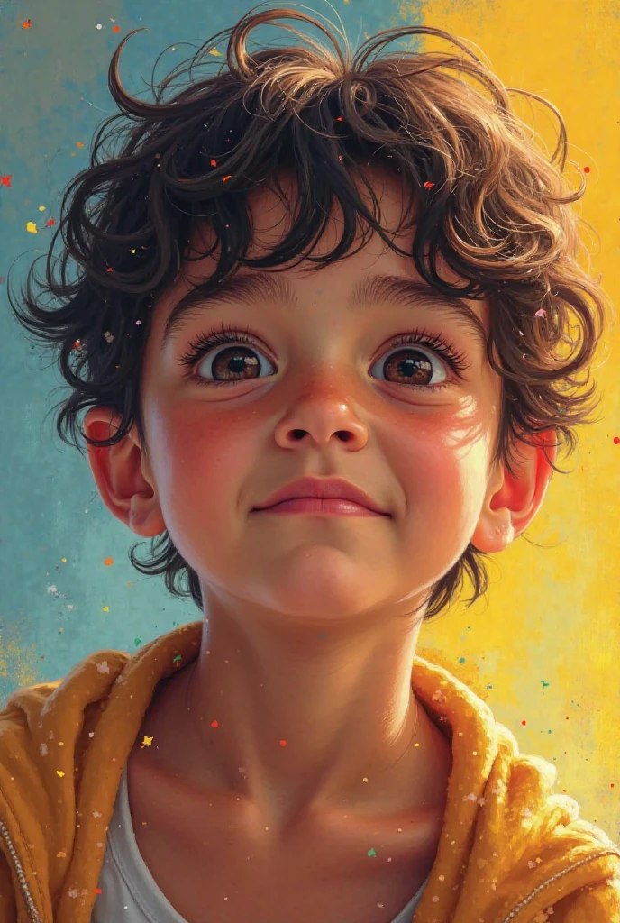 Has a cute boy, beautiful eyes, cartoon