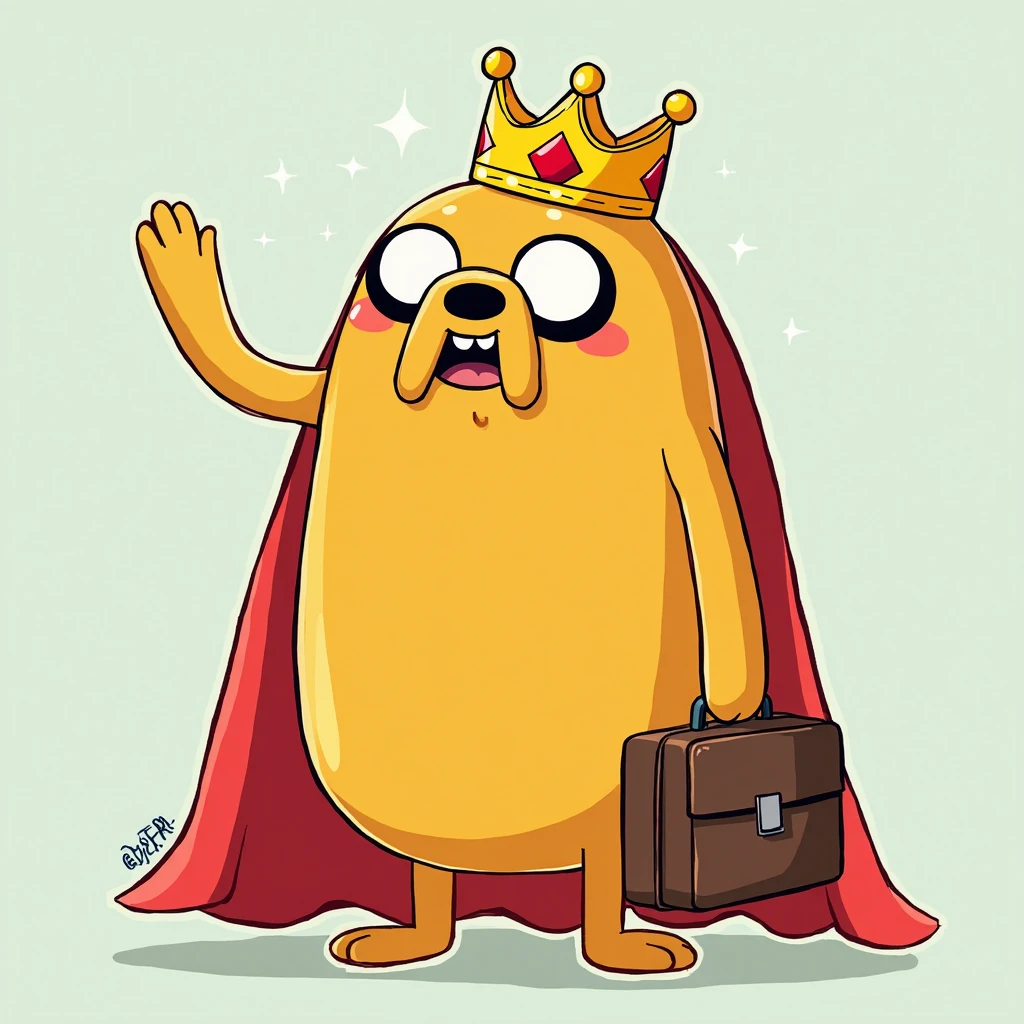 
cartoon character with a crown and a waving suitcase, king in yellow,  Jake the dog , 🐿🍸🍋, Adventure time, profile photo 1024px, ,  tertravelkaiser , Greg ], 🔞🤡, 🚿🗝📝,  epic art style , fleurfurr,  official fan  , Lion's Mane