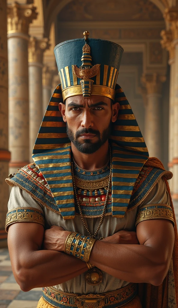 a portrait of an angry, egypt god, intricate outfit, epic realistic, kit, aesthetic, cinematic, insane details, hyperdetailed, dimmed colors, muted colors, film grainy, slate, lut, spooky, vignette, tomb inside, mugshot, art by rutkowski,