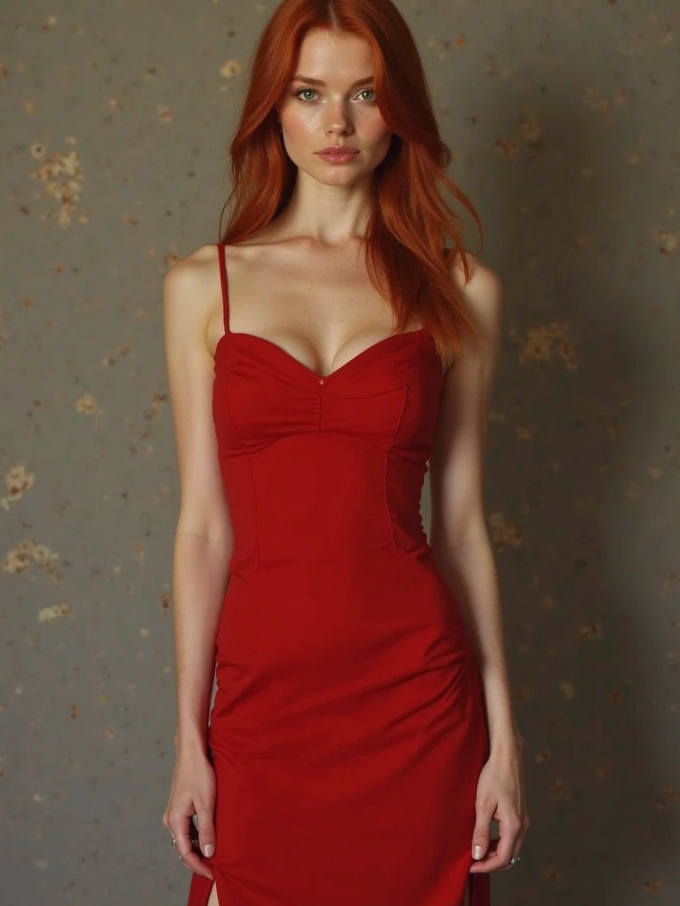 masterpiece, best quality, cinematic photo,
digital artwork illustration ,
beautiful 22yo woman, pale skin,
german,
feminine physique,
shirt, sexy short red dress
dark ginger hair,
large breasts,
bright eyes,
??????,
modern flat background,
dark illustration style,
(8k, cinematic composition, photorealistic, sharp focus), elaborate background, cinematic, rule of thirds,
backlight,
dslr,
film grain,
intricate details,