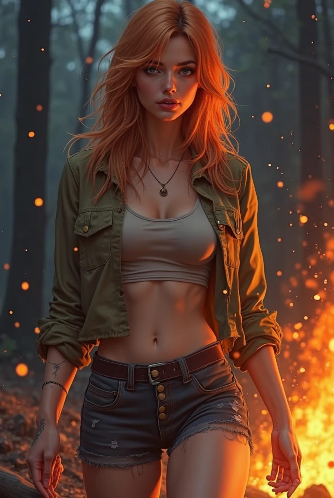 An extremely handsome fitted man completely made out of burning flames and lightnings, short windy hair, wearing a silky flowing shirt, masculine, his whole body is on fire, his skin looks like volcanic lava, expressing agony, in the style of Ilya Kuvshinov and Guweiz, Medium shot, vivid, intricate, highly detailed, insanely handsome, 8K, uhd, Cecile Agnes, Carne Griffiths, digital painting.