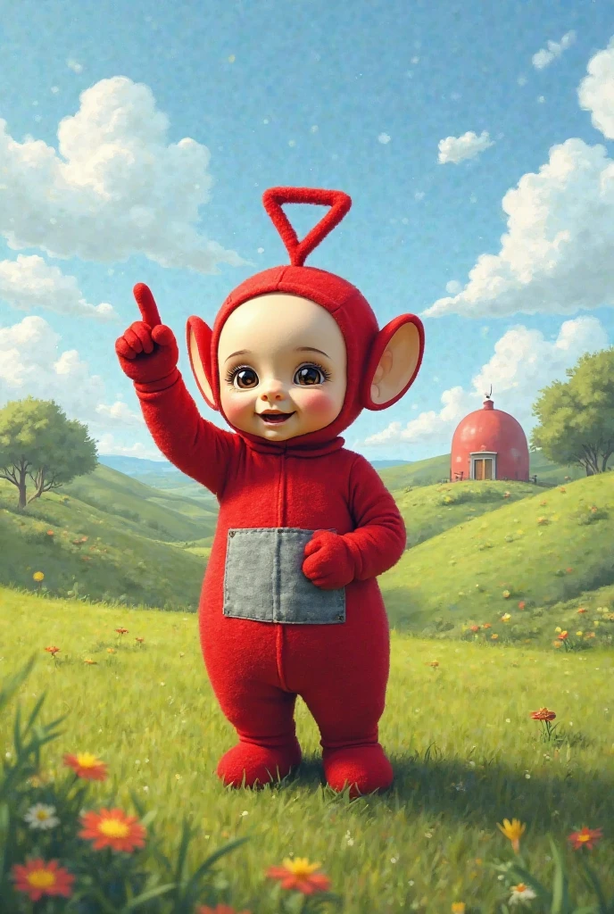 Create a badge with the red Teletubby