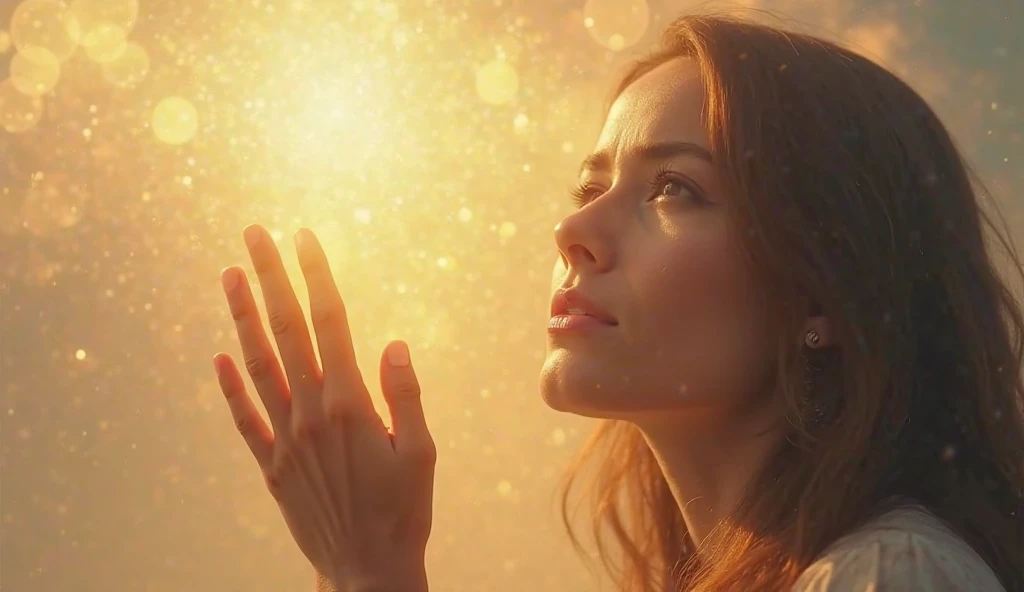 "A person receiving a subtle, yet clear sign of divine guidance, perhaps through a symbolic gesture or light. The environment is calm but filled with hints of a larger, unseen plan. The mood is one of quiet assurance and faith in the path ahead."