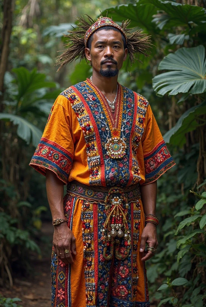 Make a man in the typical costume of Guainia Colombia
