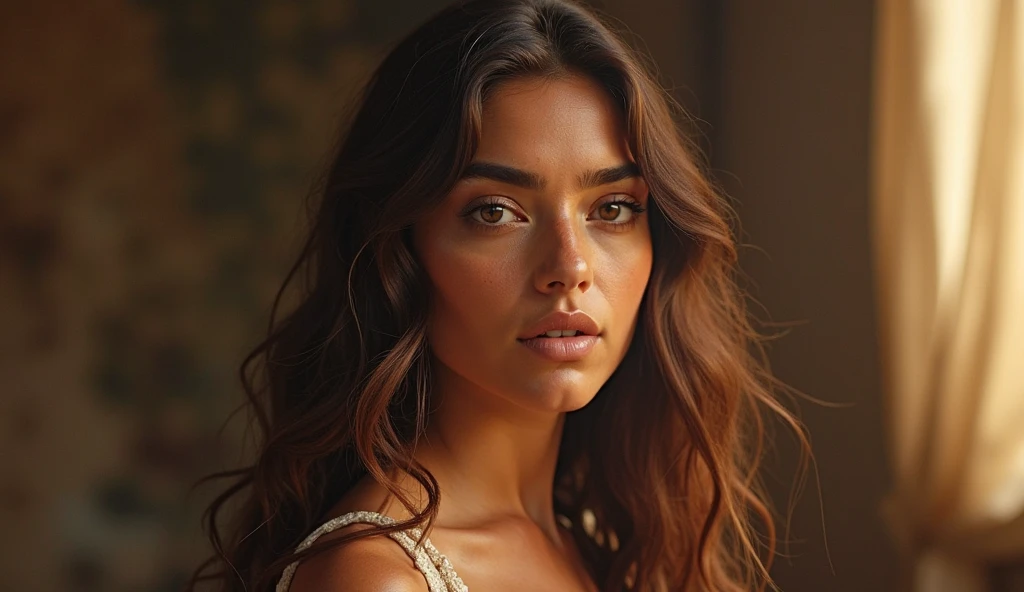  spanish women with  Amber Eye Color medium boobs and medium ass, standing in a white background
