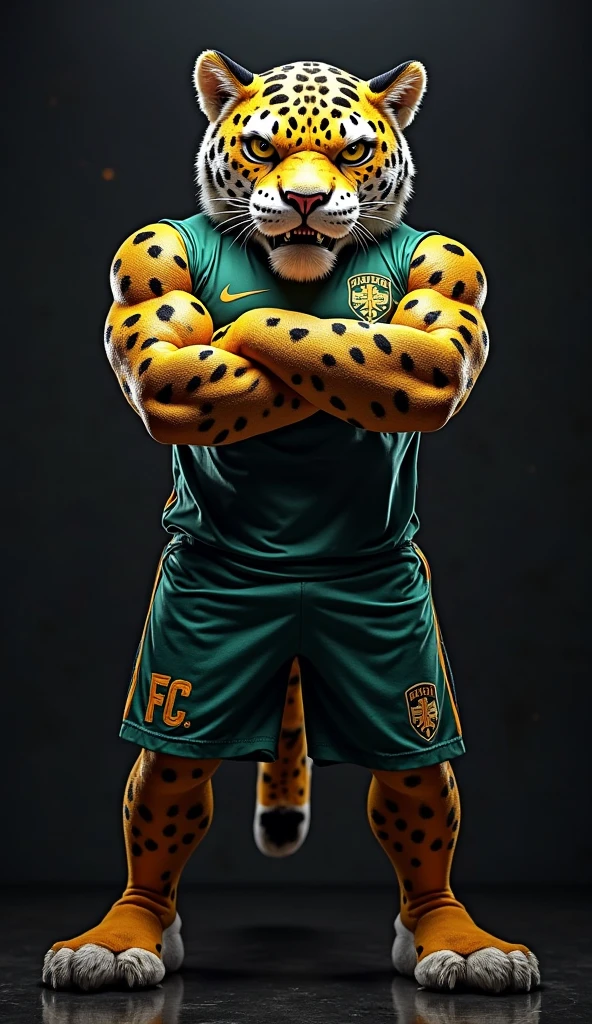 Full body tiger with white background, green and white sports uniform that says ESEN TV