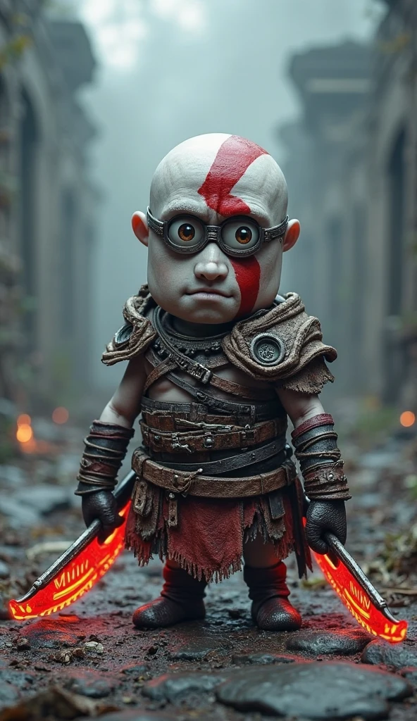 a close up of a small toy with a sword and a sword, 3 d character art, high detail iconic character, kratos, small character. unreal engine 5, 3 d character render, cute 3 d render, 3d character, 3 d character, 3d characters, dwayne johnson as kratos, 3 d character concept artwork, vinyl toy figurine