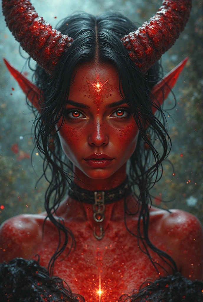 Woman with red skin and horns