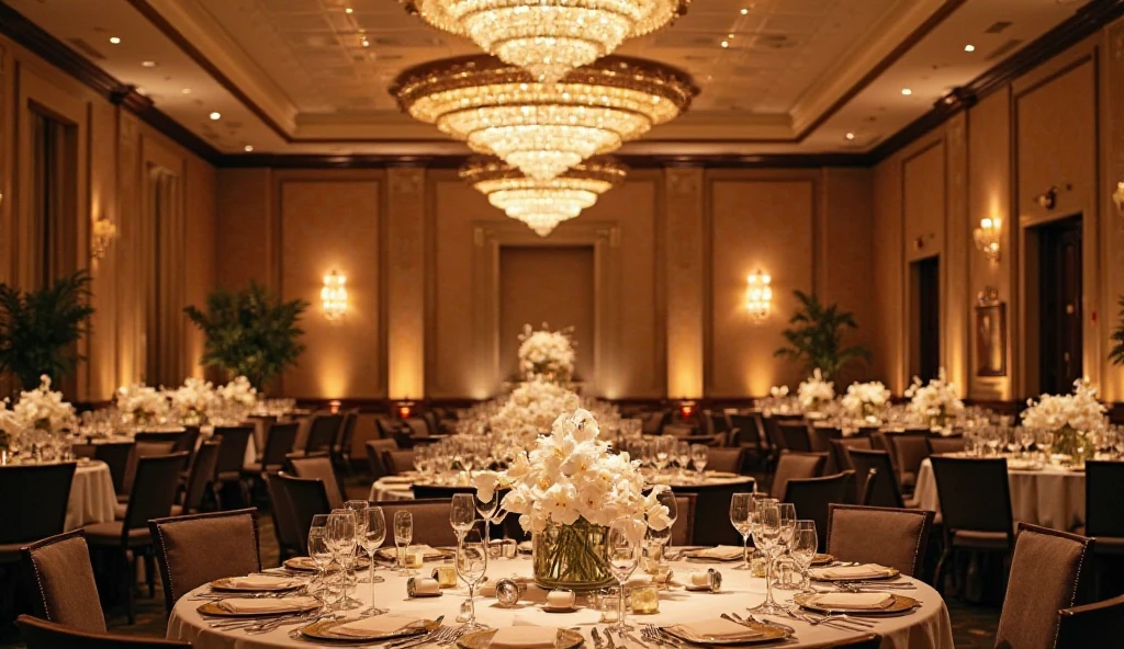 Scene from the Mazzoni Group's 100th Anniversary Party at the Copacabana Palace:
Imagine a majestic hall at the Copacabana Palace, decorated with a gold palette, white and navy blue. The room is lit by crystal chandeliers hanging from the high ceiling., casting a soft, sophisticated glow over the space. Large floral arrangements with white roses, orchids and lilies are arranged in crystal vases and silver candelabras along the tables and in the entrances.
Red carpets guide guests through the main entrance, where a symphony orchestra is playing a selection of classical and sophisticated music, providing an environment of elegance and grandeur. Dining tables are covered with white silk tablecloths and adorned with fine china., silver cutlery and crystal glasses. In the center of each table, elaborate floral arrangements shine in crystal vases.
Waiters in formal attire serve sophisticated cocktails and gourmet appetizers while guests, dressed in formal attire, talk and move between the floral arrangements and the reception spaces. Art displays are arranged along the walls, and in a special corner, a memory wall highlights the history and milestones of the Mazzoni Group.
Ao fundo, a fireworks show over Copacabana beach lights up the night, creating a stunning visual spectacle. A festa se encerra com um after-party no lounge do hotel, where a renowned DJ plays modern music, offering a seamless transition to a lively and sophisticated evening.
This scene captures the essence of the event: a mix of elegance, Glamour and sophistication, providing a vivid picture of how visually stunning and memorable the party will be.