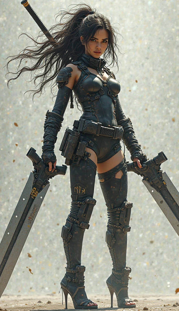 ((( mulher ))), ((( melhor qualidade ))), ((( obra prima ))), ((( adulto ))), Raw, 8K, ((( absurdres ))), Uma guerreira mulher de 35 anos com corpo perfeito, Gladiadores do Brooklyn, hand with steel gloves and metal tips, (( sob os peitos )), (( Tiny floss )), quase nua no estilo selvagem urbano de Simon Bisley para a capa da revista 2000 A.d., cabelo loiro, Minimum clothing, metal protection on the left arm full of tips and rivets, estrelas de 5 pontas na roupa, (corpo inteiro), ((( cabelo preto curto com franja branca )))