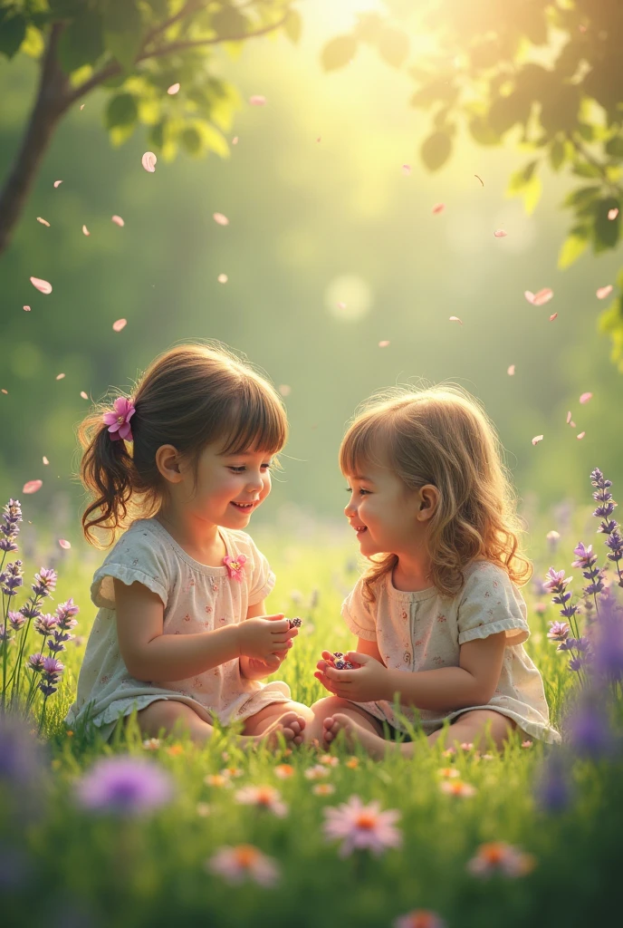 1995: A 6-year-old girl sitting in the garden of her house wearing a pink dress sat on the grass, fair with her 4-year-old brother watching the sunset view;