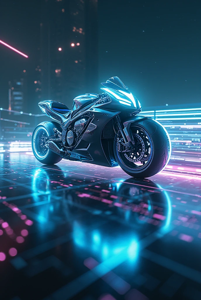 (((Ultra-detailed, Hyper-realistic, 8k, highres, masterpiece))),<lora:xuer future motorcycle_20240101012839:0.8>,xuer future motorcycle,<lora:Neon_Cyberpunk_SDXL:0.8>,cyberbody,neonbody,lightstreak,holodrift,cablelink,<lora:OpticalTech:0.8>, opticaltech,optical fibers,inner glow,