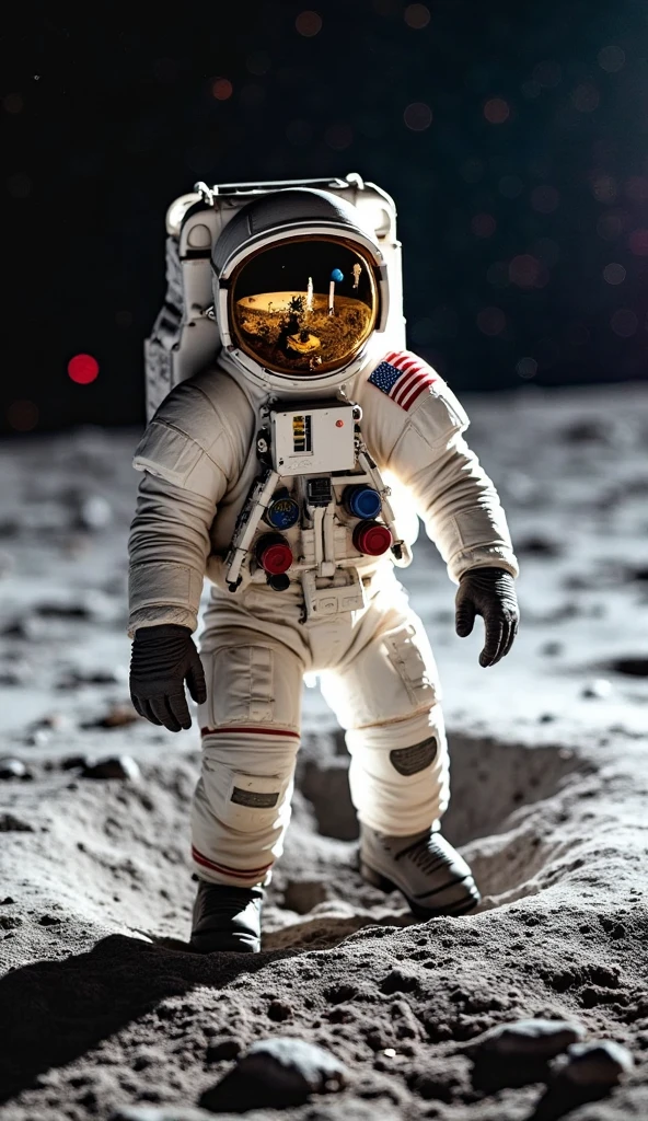 <lora:m1n14tur3_F1D_SGX:1.0>,m1n14tur3 style, a photo of a small model of a model of an astronaut on the moon, with a flag, with the lunar lander behind him,photo realistic,hyperrealism,ornate,studio photograph,bokeh,tilt shift,intricate detail,dramatic,shadows