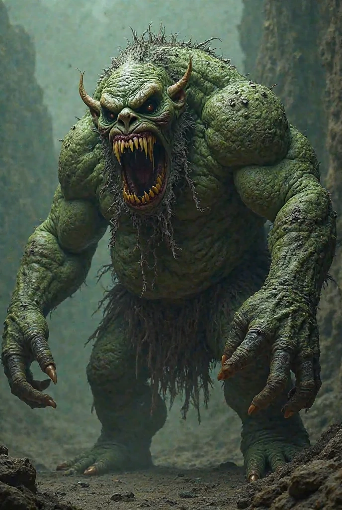 demonic mutant ogre monster in the winter forest, realistic, 8K, superb, professional, insanely detailed and intricate, very detailed