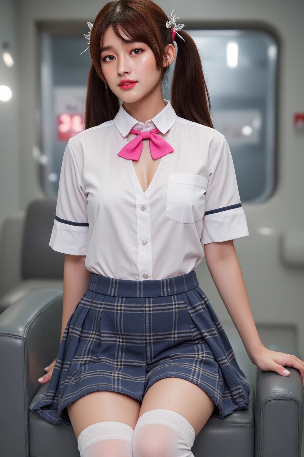 Cute Girls､Idol、high school girl､uniform､See-through､No sleeve､mini skirt､sit