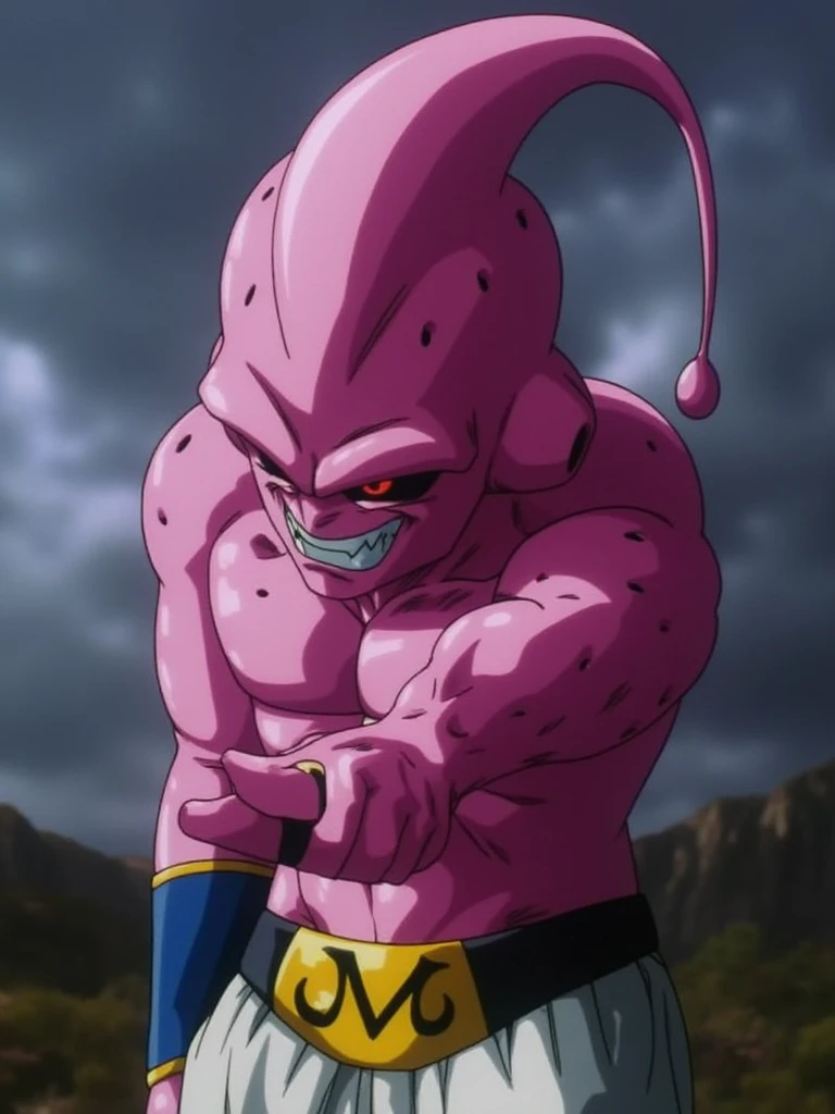 Frieza from dragon ball z that has an average height that has large purple pearls embedded in his head and shoulders that has a planet-killer smile that is white and has a tail that has purple eyes and has a small mouth that has no ears