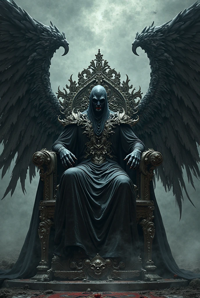 image of a vampire emperor, he is sitting on his throne made of bones, holding a skull, and his serpent by his side, pale skin, Eyes red, dark haired, crown of teeth, armor full of spikes, behind him a two-headed dragon, the vampire emperor is in his castle at night, feeding on the shadows, with an atmosphere of terror and suspense ChatGPT said:
ChatGPT