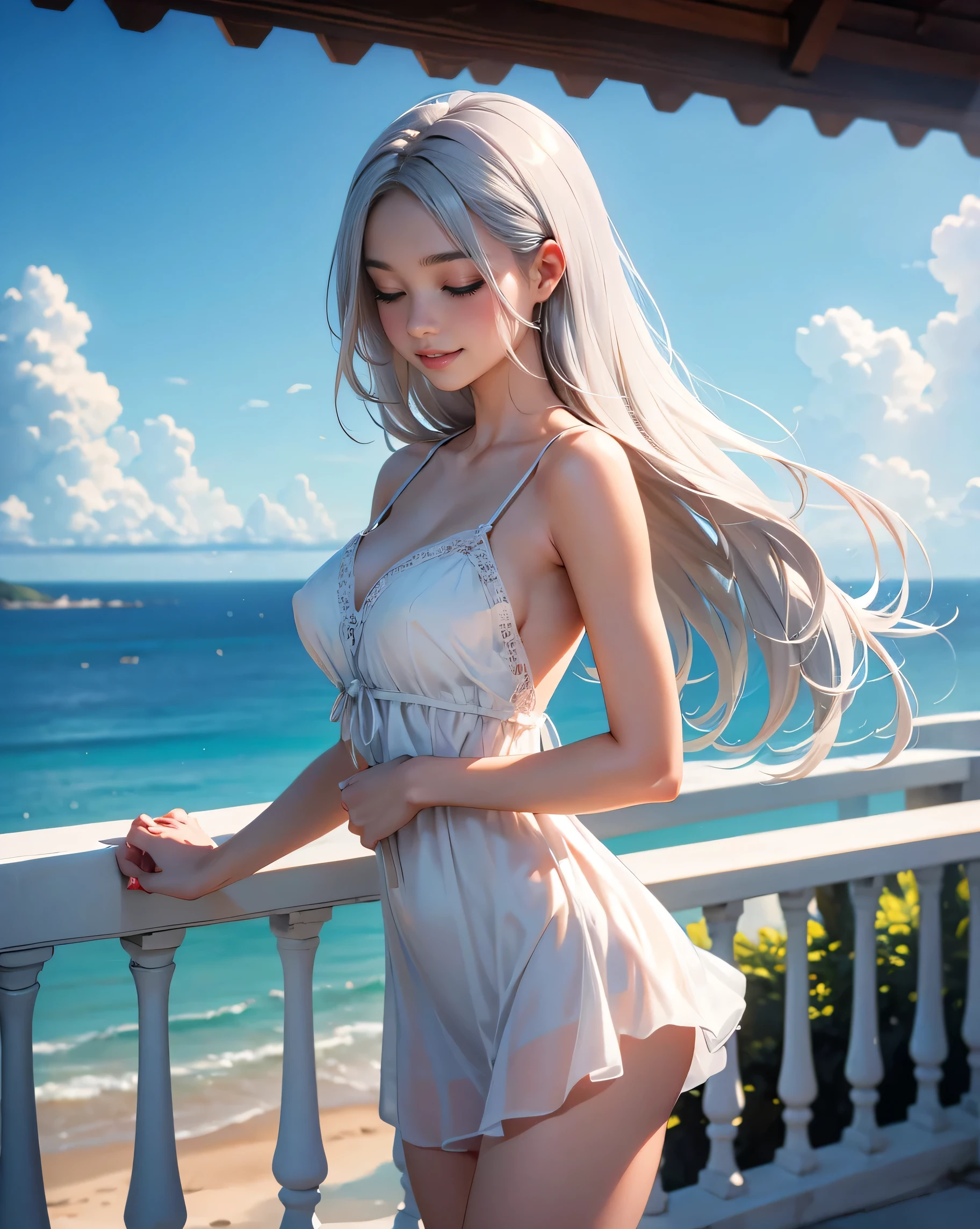 1girl,solo,pointy ears,underwear,small breast,looking at viewer,elf,ass,dress,long hair,spread legs, twin tail hair,soles,bangs, white hair,white thighhighs,bare shoulders,realistic,sitting,twintails,closed mouth,white panties,lips,long twintails,frill,full body, nice hands, perfect hands,