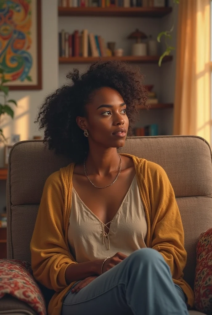 personnes africaine souffrant de différents problèmes de peau. On voit une femme africaine se tenant le bras, manifestement gênée par une cicatrice douloureuse assis dans son salon