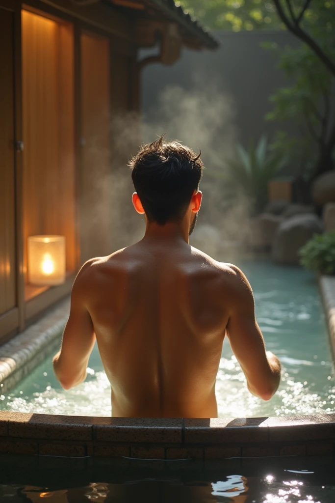 aged 40,Hidetoshi Nakata ,(Kogoro Mouri 1.3),浴室,little beard,Shirtless,long leges,short detailed hair,the feet,bath robe