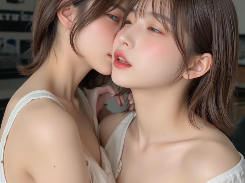 top-quality、(((Two beautiful girls)))、Sleeping in bed、(Upbeat cheeks)、(perspiring)、Groaning with a half-open mouth、(the kiss)、natta、dark ilumination、Professional Writing、(((All naked、All nude)))