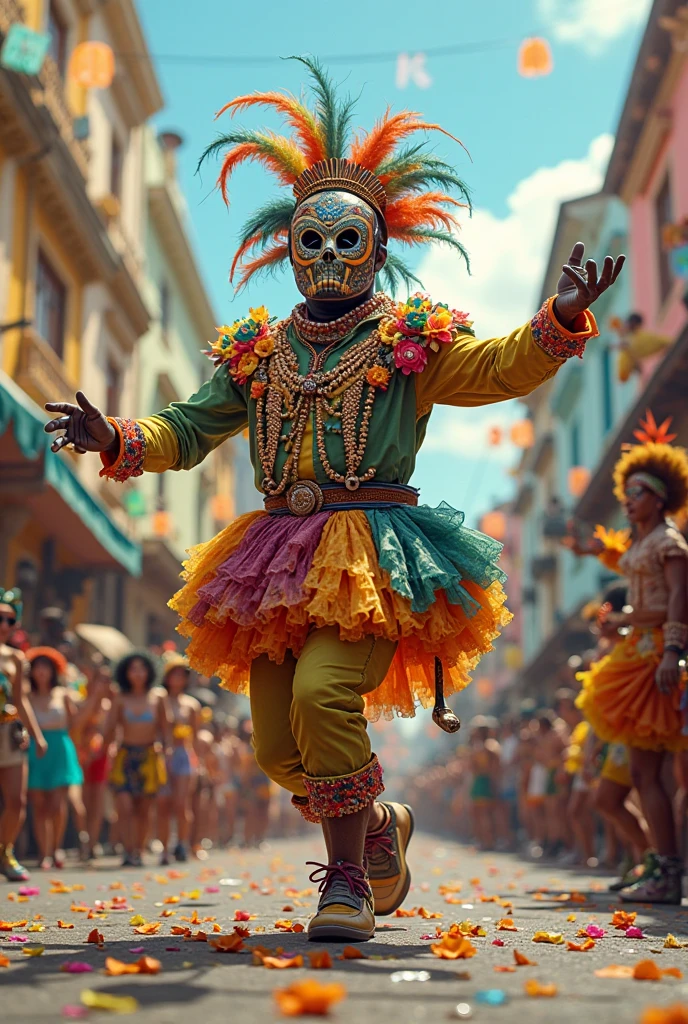 (knitted toy voodoo doll:1.5), (Voodoo Doll at Rio Carnival:1.3), (Clothing: vibrant carnival costume with feathered headdress:1.0), (Accessories: enchanted samba drum emitting rhythmic beats, floating confetti:1.1), (background: lively carnival street with colorful floats, dancing crowds, and festive atmosphere:1.2), best quality, masterpiece, detailed soft oil painting, detailed background, dramatic cinematic lighting, soft edge lighting, professional, dramatic lighting, hard edge lighting, ultra quality, 4k, masterpiece, best quality, 8k, ultra high definition, high resolution, extremely detailed