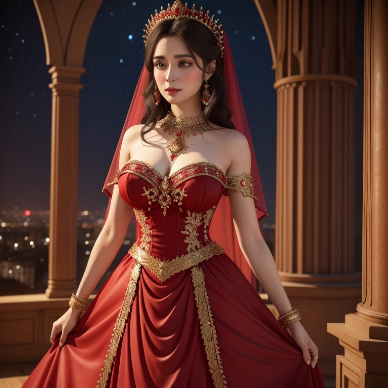 (​masterpiece:1.2)、top-quality、(illstration:1.2)、(The ultra-detailliert)、Eye Focus、(Masterfully crafted Glow)、(Cinematic background)、Hyper-detailing、(delicate detail)、(intricate detailes)、octan render、HDR、(Hyper-detailing:1.15)、(softlight:1.2)、Super Beautiful Princess、Princess in a very beautiful red dress、Golden Decoration(super model:1.3)、Woman made up of paint、entirely paint、Splat、Splash、bionde(Bionde:1.1)、(radiant eyes)、((make - up))、(Cinematic masterpiece)、Delicate and powerful、 (Cinematic headlight)、((Caustic))、dynamic ungle、Beautiful detail glow、ambient occlusion、ambient lights、Ray trace reflection、(best illumination、Extremely delicate and beautiful)、((ciinematic light))、(The soft:2)、Vivid and high contrast、Contre-Jour、huge tit、Intricate details EABA、red cloak、silver tiara、a smile,　long red hair,Golden decoration,Poses that emphasize cleavage,